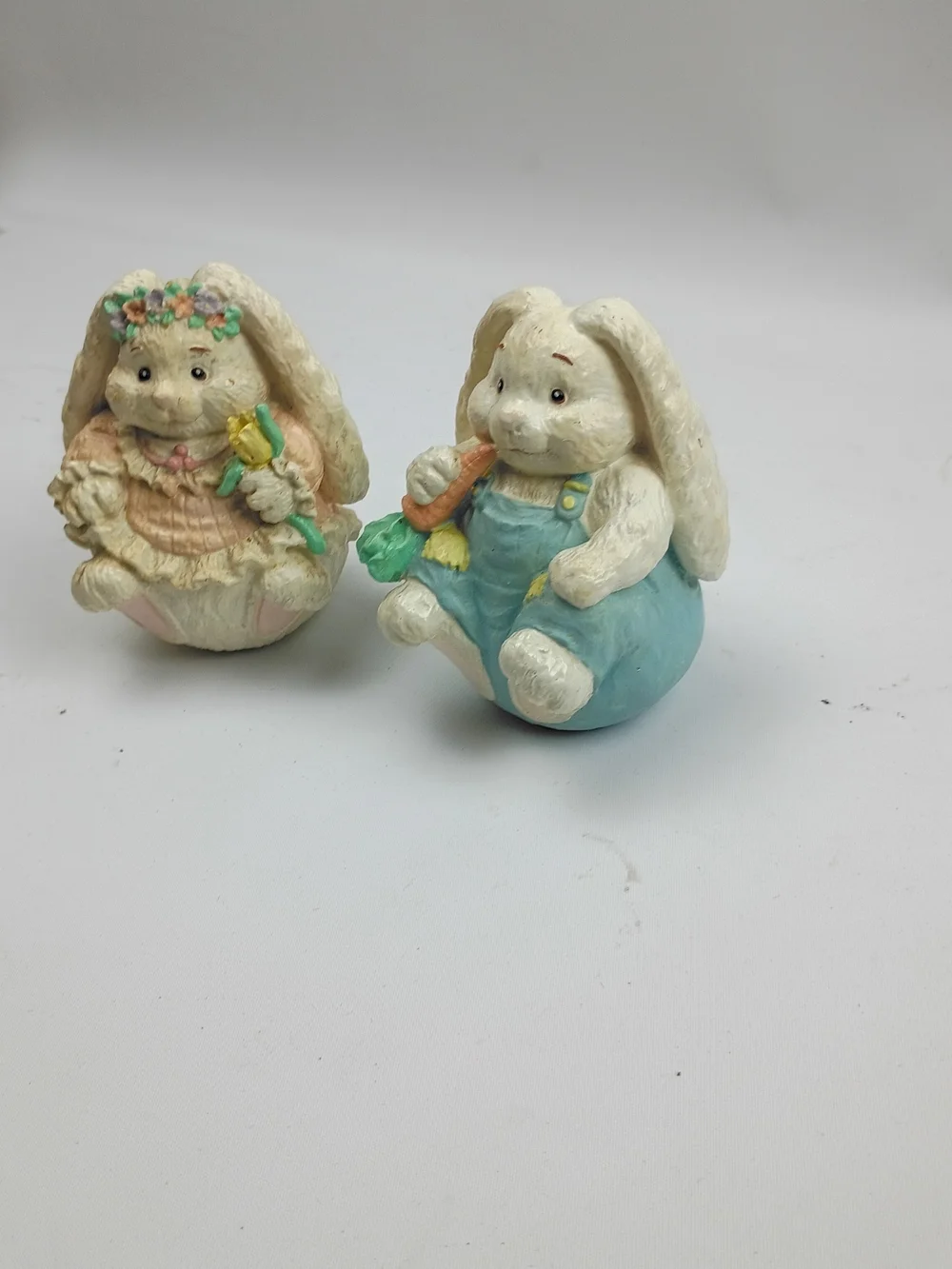 Pastel Bunny Figurine Set - Cream and Blue Decorative Bunnies